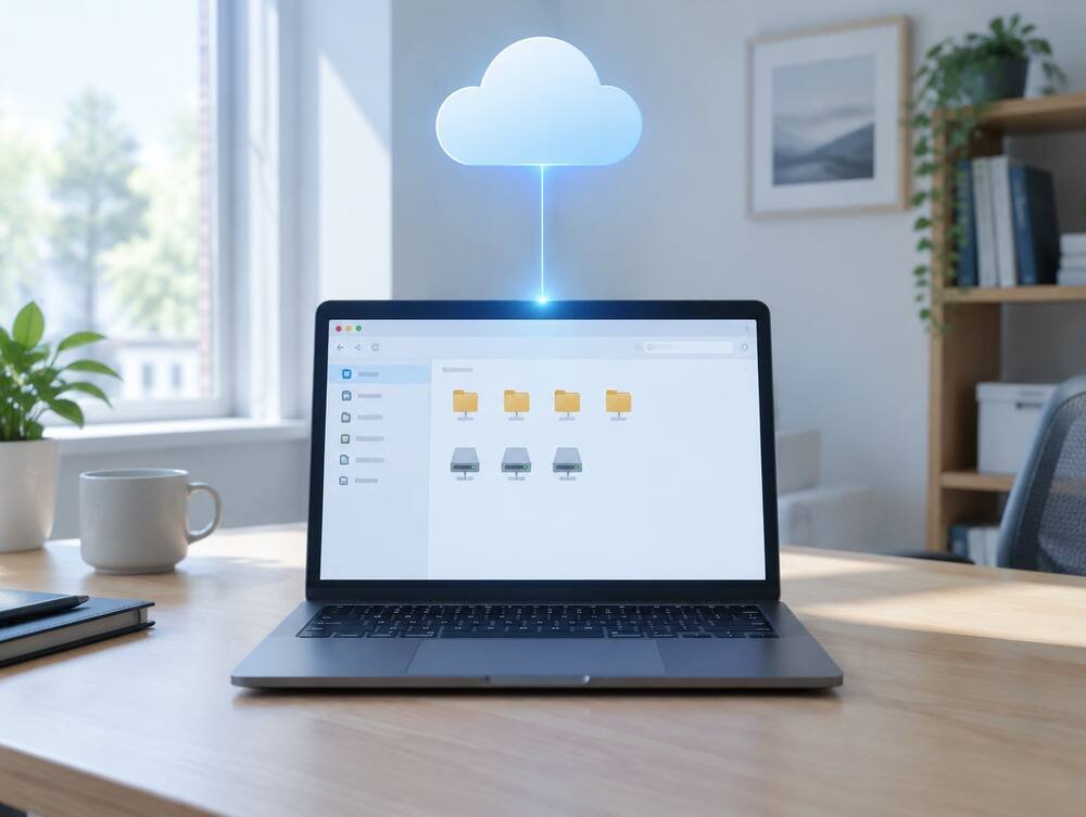 Laptop with network drives connected to the cloud