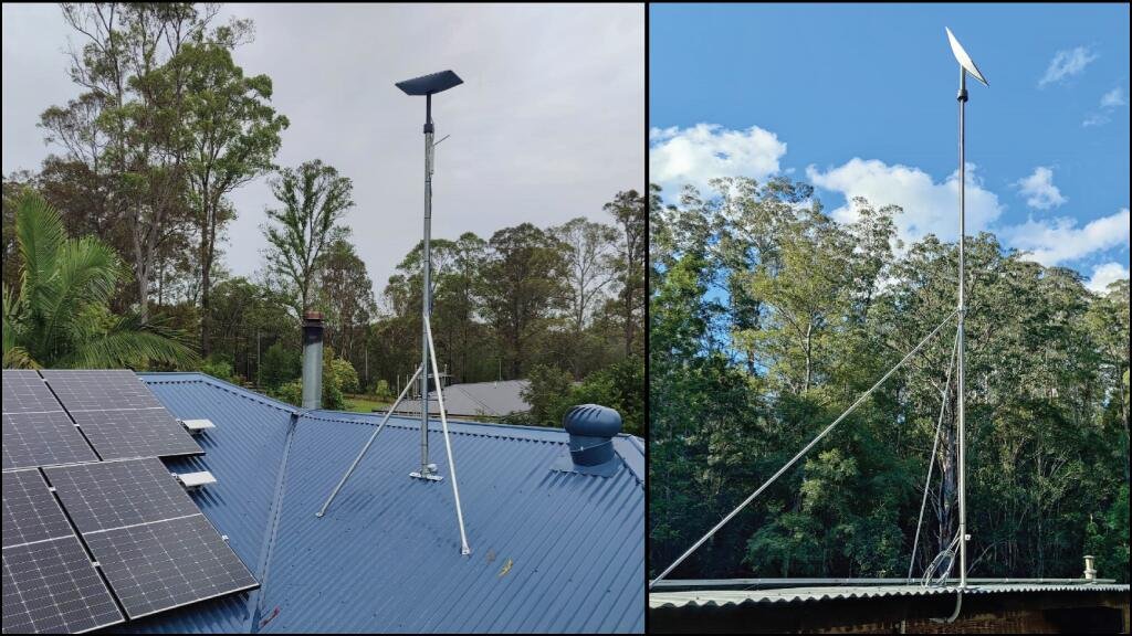 Starlink dishes installed on pole mounts