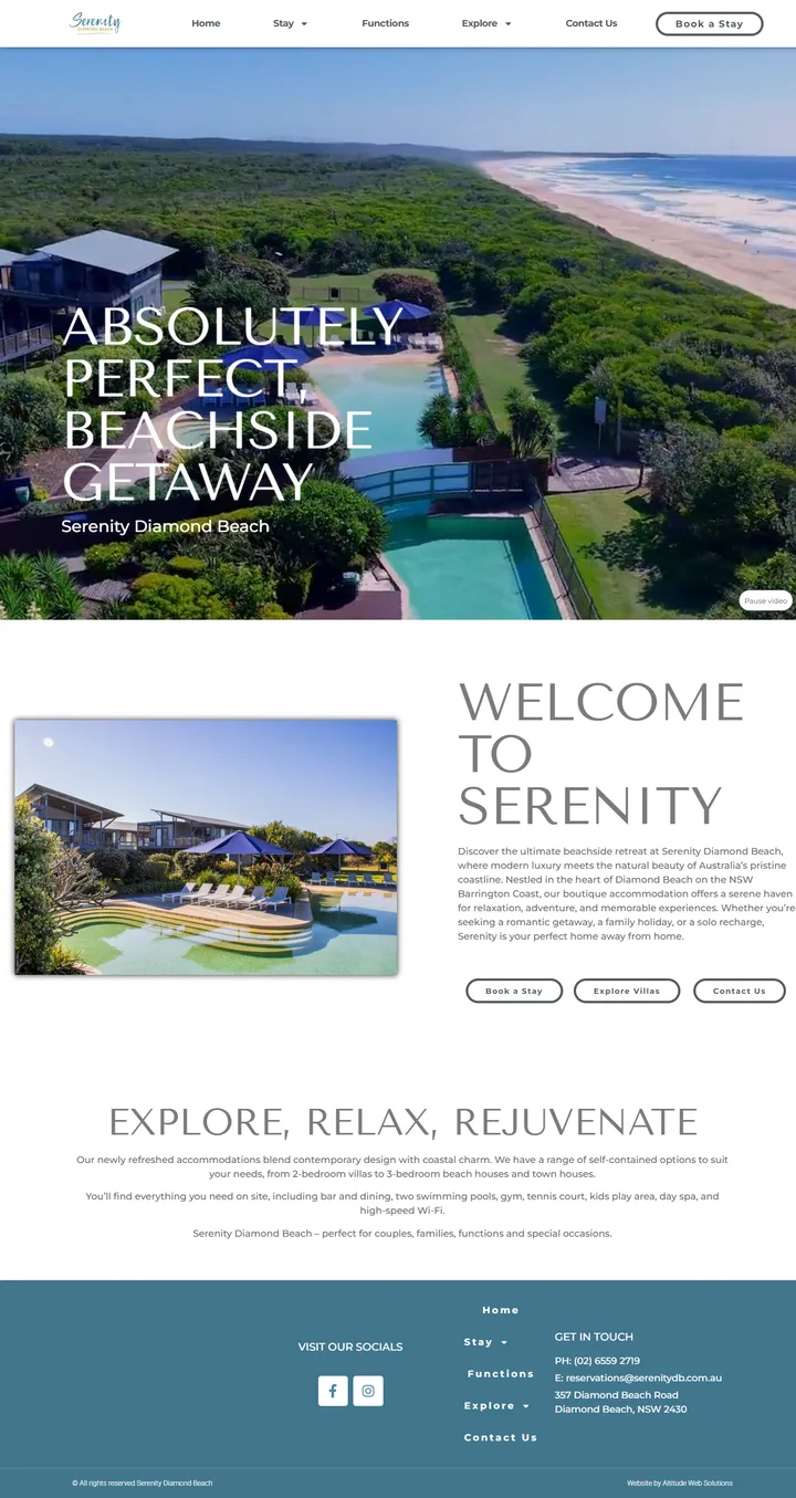 Serenity Diamond Beach website home page