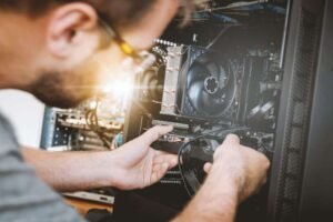 person engineer fixing computer, computer support, IT support for business